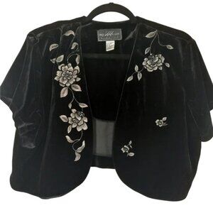 Vintage Molly Malloy Evening Black Velvet Floral Embroidered Bolero Jacket ML